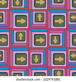 Seamless abstract pattern with arrows on button.