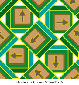 Seamless abstract pattern with arrows on button.
