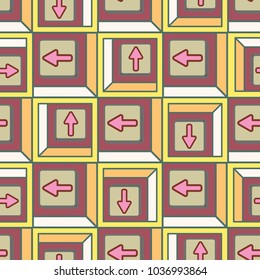 Seamless abstract pattern with arrows on button.