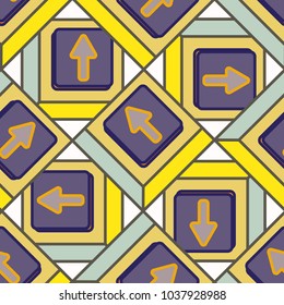 Seamless abstract pattern with arrows on button.