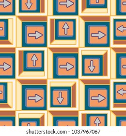 Seamless abstract pattern with arrows on button.