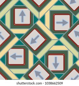 Seamless abstract pattern with arrows on button.