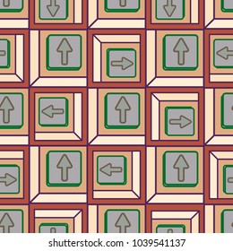 Seamless abstract pattern with arrows on button.