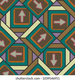 Seamless abstract pattern with arrows on button.