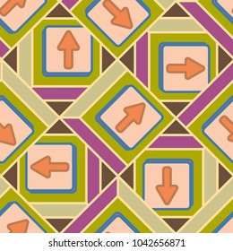 Seamless abstract pattern with arrows on button.
