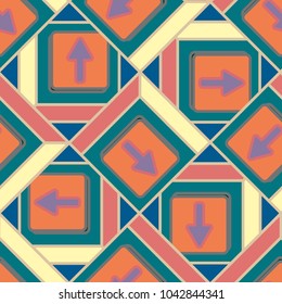 Seamless abstract pattern with arrows on button.