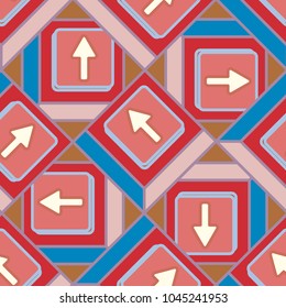 Seamless abstract pattern with arrows on button.