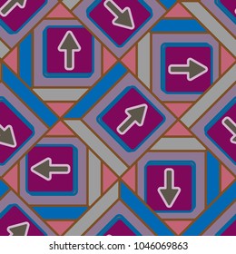 Seamless abstract pattern with arrows on button.