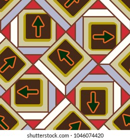Seamless abstract pattern with arrows on button.