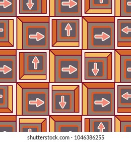 Seamless abstract pattern with arrows on button.