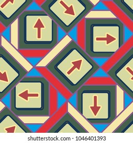 Seamless abstract pattern with arrows on button.