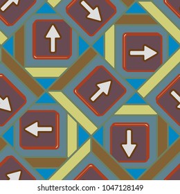 Seamless abstract pattern with arrows on button.