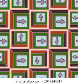 Seamless abstract pattern with arrows on button.