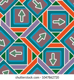 Seamless abstract pattern with arrows on button.