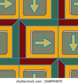 Seamless abstract pattern with arrows on button.