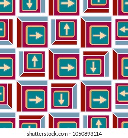 Seamless abstract pattern with arrows on button.