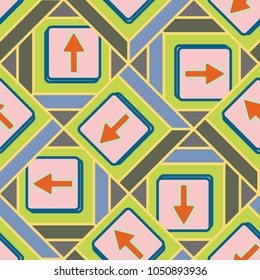 Seamless abstract pattern with arrows on button.
