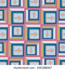 Seamless abstract pattern with arrows on button.