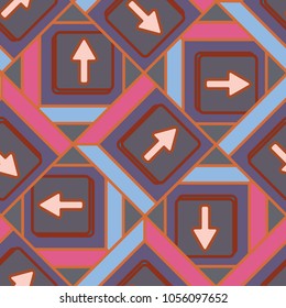 Seamless abstract pattern with arrows on button.