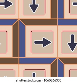 Seamless abstract pattern with arrows on button.