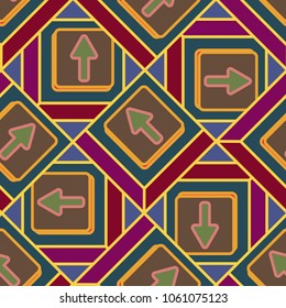 Seamless abstract pattern with arrows on button.