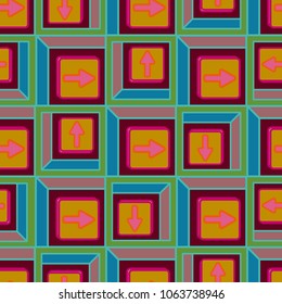 Seamless abstract pattern with arrows on button.