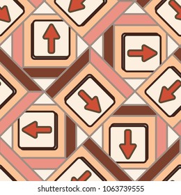 Seamless abstract pattern with arrows on button.