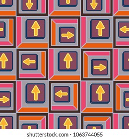 Seamless abstract pattern with arrows on button.