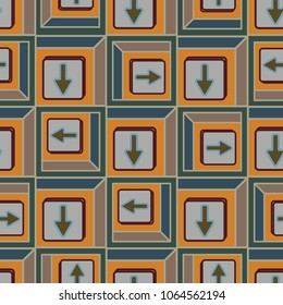 Seamless abstract pattern with arrows on button.