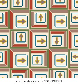 Seamless abstract pattern with arrows on button.