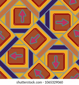 Seamless abstract pattern with arrows on button.