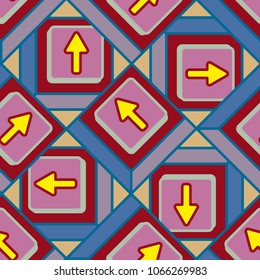 Seamless abstract pattern with arrows on button.