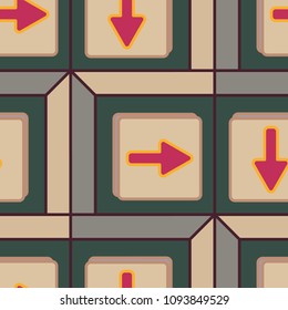 Seamless abstract pattern with arrows on button.