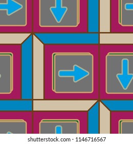 Seamless abstract pattern with arrows on button.