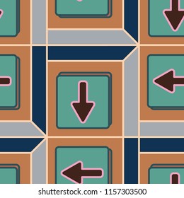 Seamless abstract pattern with arrows on button.