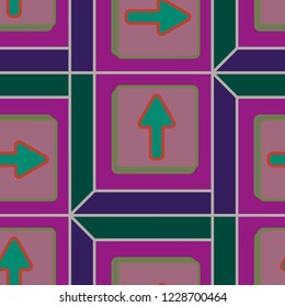 Seamless abstract pattern with arrows on button.