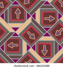 Seamless abstract pattern with arrows on button.