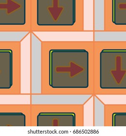 Seamless abstract pattern with arrows on button.