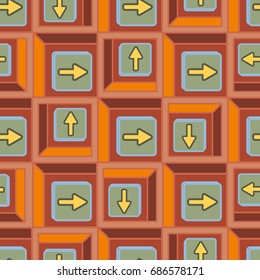 Seamless abstract pattern with arrows on button.