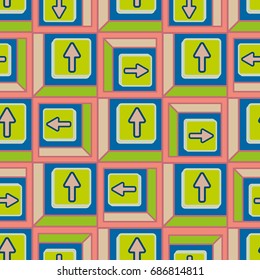 Seamless abstract pattern with arrows on button.