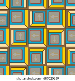Seamless abstract pattern with arrows on button.