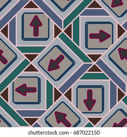 Seamless abstract pattern with arrows on button.