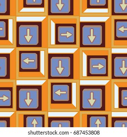 Seamless abstract pattern with arrows on button.