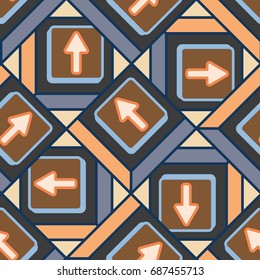 Seamless abstract pattern with arrows on button.