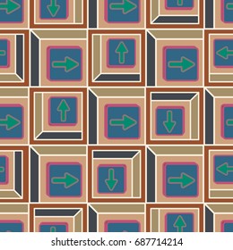 Seamless abstract pattern with arrows on button.