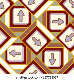 Seamless abstract pattern with arrows on button.