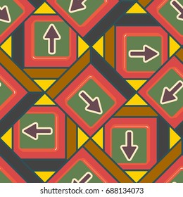 Seamless abstract pattern with arrows on button.