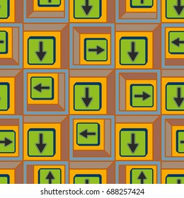 Seamless abstract pattern with arrows on button.
