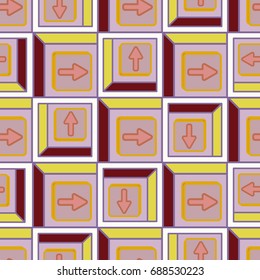 Seamless abstract pattern with arrows on button.