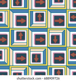 Seamless abstract pattern with arrows on button.